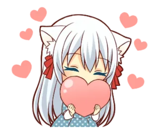 ❤ Anime, Katzenmädchen, Herz, Süß, Kawaii telegram sticker