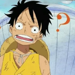 👒 Monkey D. Luffy One Piece Anime, Manga, Pytanie, Zdezorientowany, Luffy telegram sticker