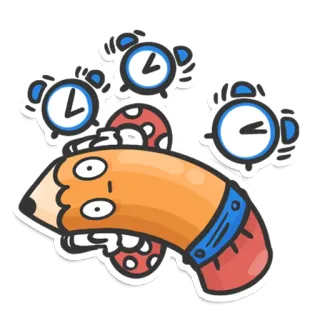 🤯 matita, orologi, cartoni animati, tempo, istruzione, scrittura, scuola whatsapp sticker