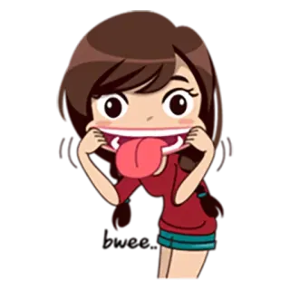 😢 Kreskówka, Dziewczyna, Język, Śmieszna mina, Postać whatsapp sticker