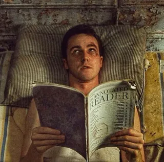👊 ANNOTATED READER Mann, Lesen, Buch, Innenbereich, Person telegram sticker