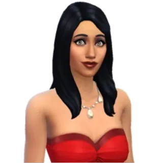😯 sims, woman, red dress, necklace, black hair telegram sticker