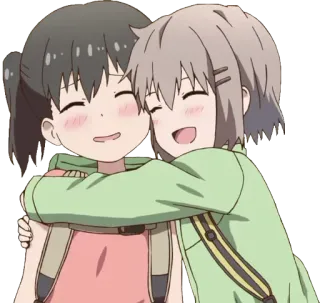 🥰 Anime, Dziewczyny, Przyjaciele, Przytulanie, Słodkie, Kreskówka telegram sticker