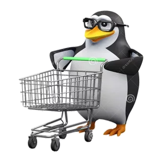 🛍 chim cánh cụt, xe đẩy, kính, chim, động vật, mua sắm telegram sticker