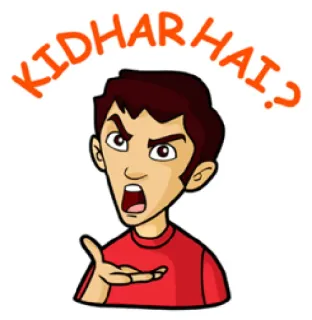 ❓ KIDHAR HAI? cartone animato, domanda, hindi, uomo whatsapp sticker