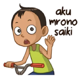 ✈ aku mrono saiki Desenho animado, Menino, Criança, Bicicleta, Acenando telegram sticker