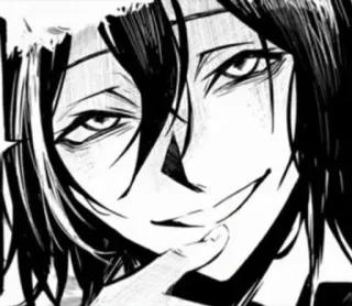 🌟 アニメ, マンガ, ニヤリ, キャラクター, モノクロ telegram sticker