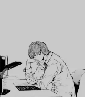 📖 Light Yagami Death Note อนิเมะ, มังงะ, การ์ตูน, โต๊ะ, ยางามิ ไลท์, เดธโน้ต telegram sticker