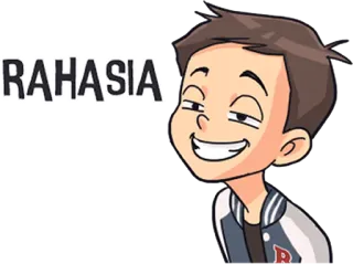 😏 RAHASIA garçon, sourire narquois, secret, indonésien, dessin animé, personnage telegram sticker