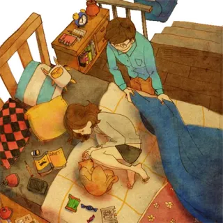 😴 пара, кровать, кот, спать, милый, мультфильм telegram sticker