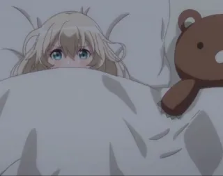 💘 Anime, Garota, Cama, Ursinho de pelúcia, Fofo, Sonolenta telegram sticker