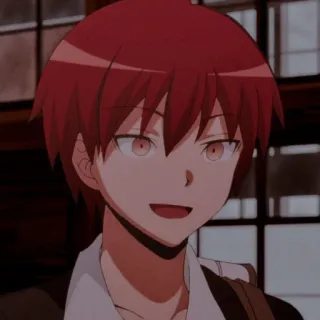 😆 Karma Akabane Assassination Classroom Anime, Junge, rote Haare, Schuluniform, Karma, Assassination Classroom, lächelnd telegram sticker