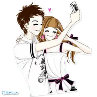 ❤ @afavoice para, selfie, kreskówka, miłość, słodki telegram sticker