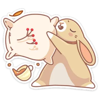 🤗 rabbit, bunny, pillow, sleepy, cute, animal, dream, cartoon telegram sticker