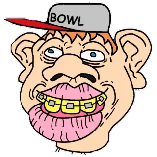 🍉 BOWL мультфильм, уродливый, лицо, миска, шляпа, брекеты, наклейка, смешной, мультяшный telegram sticker