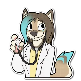 🏨 Furry, Antropomórfico, Médico, Estetoscópio, Desenho animado, Animal, Lobo telegram sticker