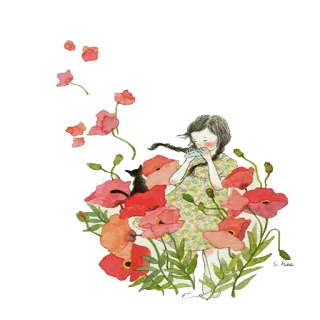 ☺️ chica, flores, lindo, arte, ilustración, dibujo telegram sticker