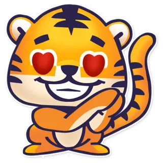 ❤ tigre, fofo, amor, olhos de coração, animal, desenho animado telegram sticker