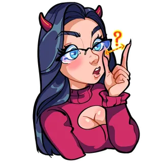 🤐 iblis, wanita, pertanyaan, kartun, anime, gadis, stiker telegram sticker