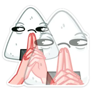 🍙 onigiri, palla di riso, cibo, cartone animato, cucina giapponese, mani, gesto telegram sticker