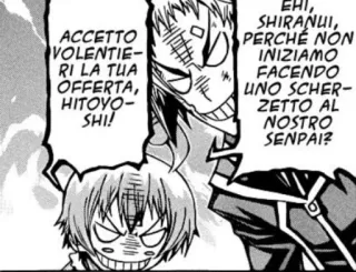 😏 ACCETTO
VOLENTIE-
RI LA TUA
OFFERTA,
HITOYO-
SHI!
EHI,
SHIRANUI,
PERCHÉ NON
INIZIAMO
FACENDO
UNO SCHER-
ZETTO AL
NOSTRO
SENPAI? Manga, Anime, Comic, Dialog, Italienisch telegram sticker