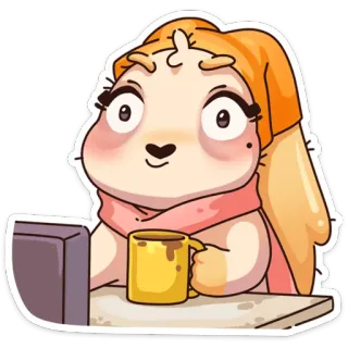 ☕️ Мультфильм, Персонаж, Милый, Ленивец, Кофе, Утро whatsapp sticker
