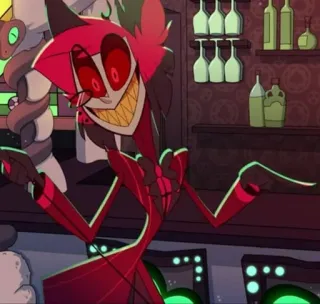 🍾 Alastor Hazbin Hotel demon, kreskówka, złoczyńca, radio, zły, uśmiechnięty telegram sticker