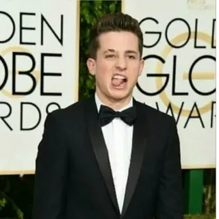 ✨ Charlie Puth Sänger, Promi, Musiker, Porträt, Roter Teppich, Fliege, Smoking whatsapp sticker