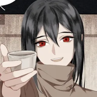 ⚫ Anime, Charakter, Lächeln, Trinken, Tasse, Männlich telegram sticker