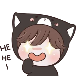 ☁️ HE HE! imut, anime, berkilau, senang, hoodie whatsapp sticker