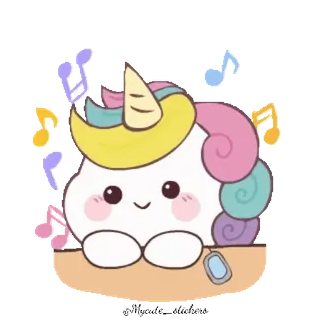 🌈 desenho animado, unicórnio, música, notas, kawaii, fofo, adesivo telegram sticker