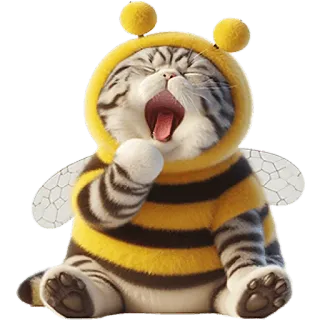 🥱 แมว, ผึ้ง, สัตว์, น่ารัก, หาว, ลาย whatsapp sticker