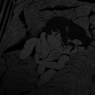 😴 anime, ragazza, dormire, letto, coniglio, triste, oscuro telegram sticker