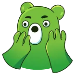 😱 niedźwiedź, zszokowany, zaskoczony, zielony, kreskówka, emocje telegram sticker