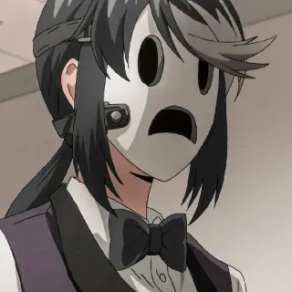 ☹ anime, character, mask, uniform, bow tie, suspense, japanese animation telegram sticker