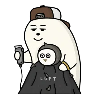 ✂ LCFT fantasma, pinguino, taglio di capelli, barbiere, cartone animato whatsapp sticker