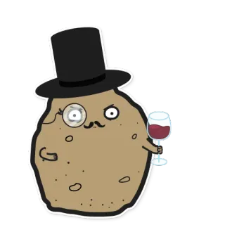 🍷 potato, monocle, top hat, wine, fancy, cartoon, food telegram sticker
