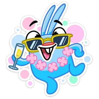 🍹 Cartoon, Konijn, Zonnebril, Feest, Drankje, Bloemenkrans telegram sticker