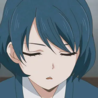 ➖ アニメ, 女の子, 青髪, 穏やか, 目を閉じている whatsapp sticker