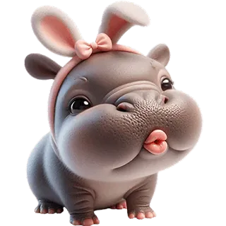😘 ippopotamo, orecchie da coniglio, animale, carino, cartone animato, adesivo telegram sticker
