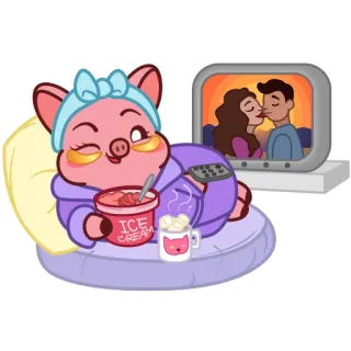 📺 ICE CREAM babi, es krim, tv, santai, kartun telegram sticker