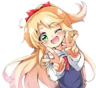 ✌️ chica anime, signo de la paz, lindo, dibujos animados, guiñando un ojo, uniforme escolar, kawaii telegram sticker