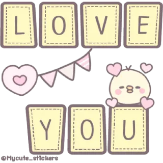 😁 LOVE YOU amore, cuore, carino, decorazione, pulcino, giallo, rosa, saluto telegram sticker