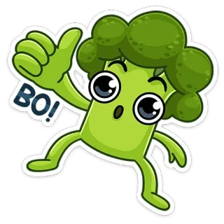 👍 BO! brócolis, vegetal, comida, desenho animado, fofo, adesivo, Bo whatsapp sticker
