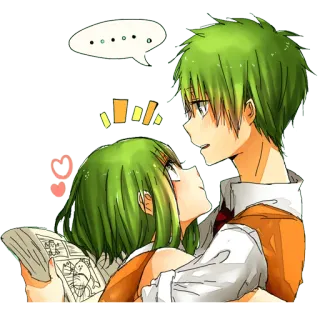 ❤️ Anime, Paar, Grüne Haare, Romantik, Cartoon telegram sticker