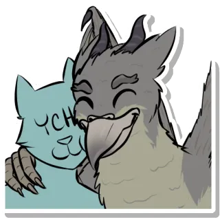 ❤️ YCH gato, grifo, fantasia, criatura, abraço, fofo whatsapp sticker