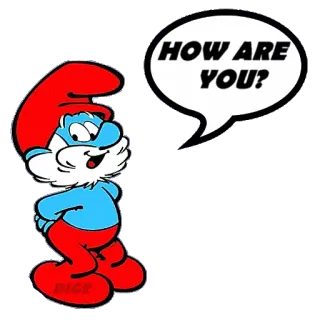 😽 Papa Smurf HOW ARE YOU? puffo, cartone animato, saluto, grande puffo telegram sticker