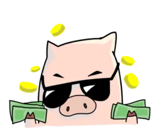 😎 babi, uang, kacamata hitam, kaya, koin, kartun, kekayaan telegram sticker