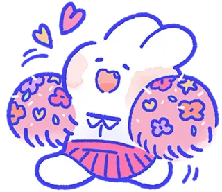 😄 lapin, mignon, fleurs, coeurs, kawaii, animal, rose telegram sticker