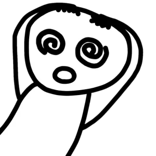 😱 mareado, confundido, dibujos animados, ojos en espiral, expresión, blanco y negro telegram sticker